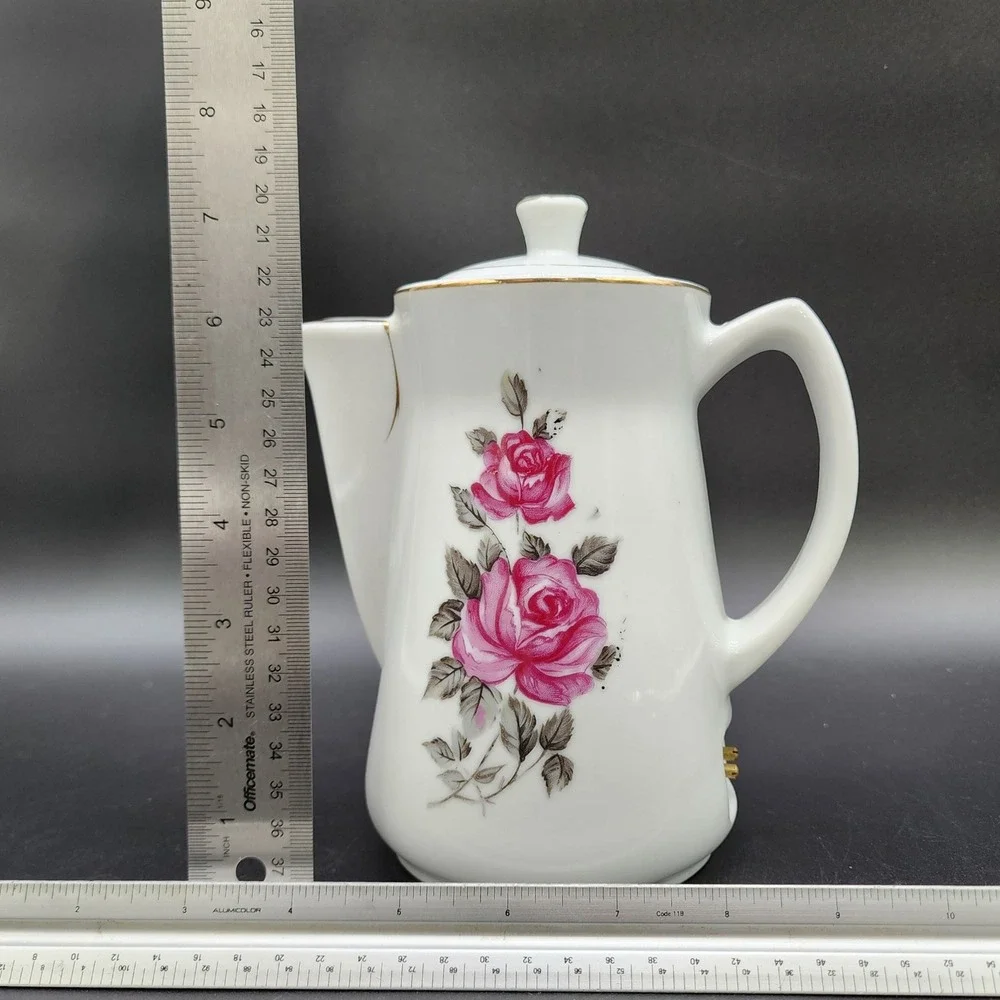 Royal Sealy Small‎ White Pink Rose VTG Electric Porcelain Teapot Japan Floral